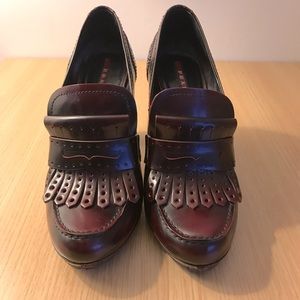 Prada burgundy heeled loafers